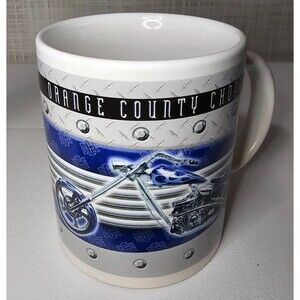 (3) Orange County Choppers New York Motorcycle Coffee Mugs 2 Blue Bike, 1 Red
